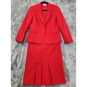 Vintage 80s Haberdashery Personal Single Button Pleated Skirt Suit Size M Red